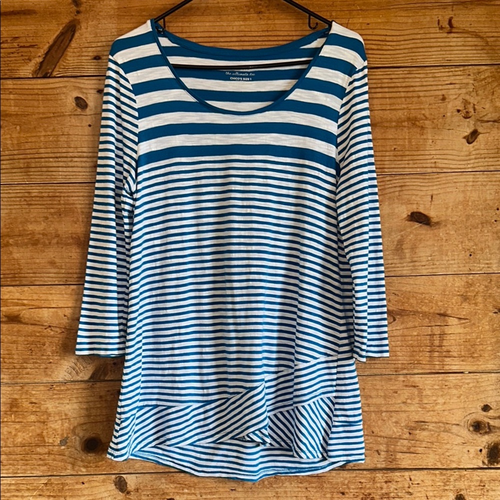 Chico's Blue and White Long Sleeve Tee
